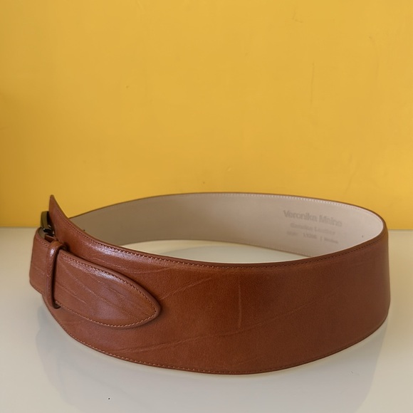 Veronika Maine Brown Leather Wide Belt Size M NEW - Picture 3 of 15